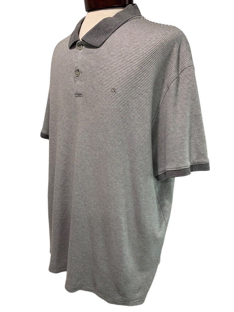 XXL Calvin Klein Mens New Gray Stripe Golf Polo Shirt Liquid Touch