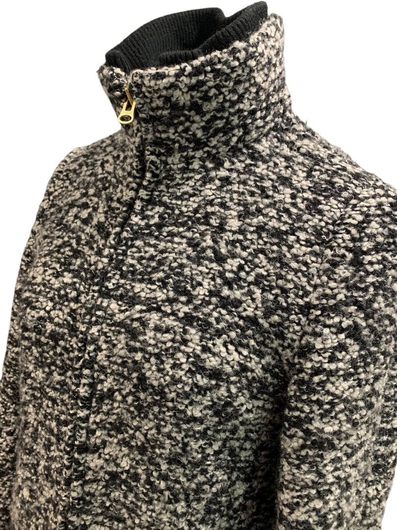 Size 2 J.Crew Womens Lodge Coat Jacket Boucle Black White H2632