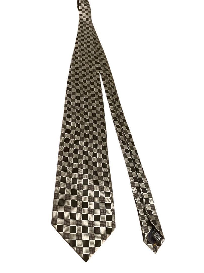 Valerio Garati Pure Silk Hand Made Square Pattern Tie Mens Necktie Black Gray