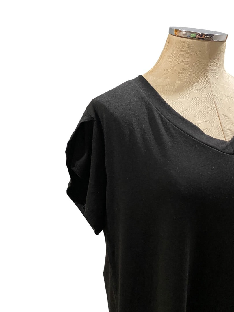 XL Womens Black V-Neck Tshirt Petal Sleeve Soft
