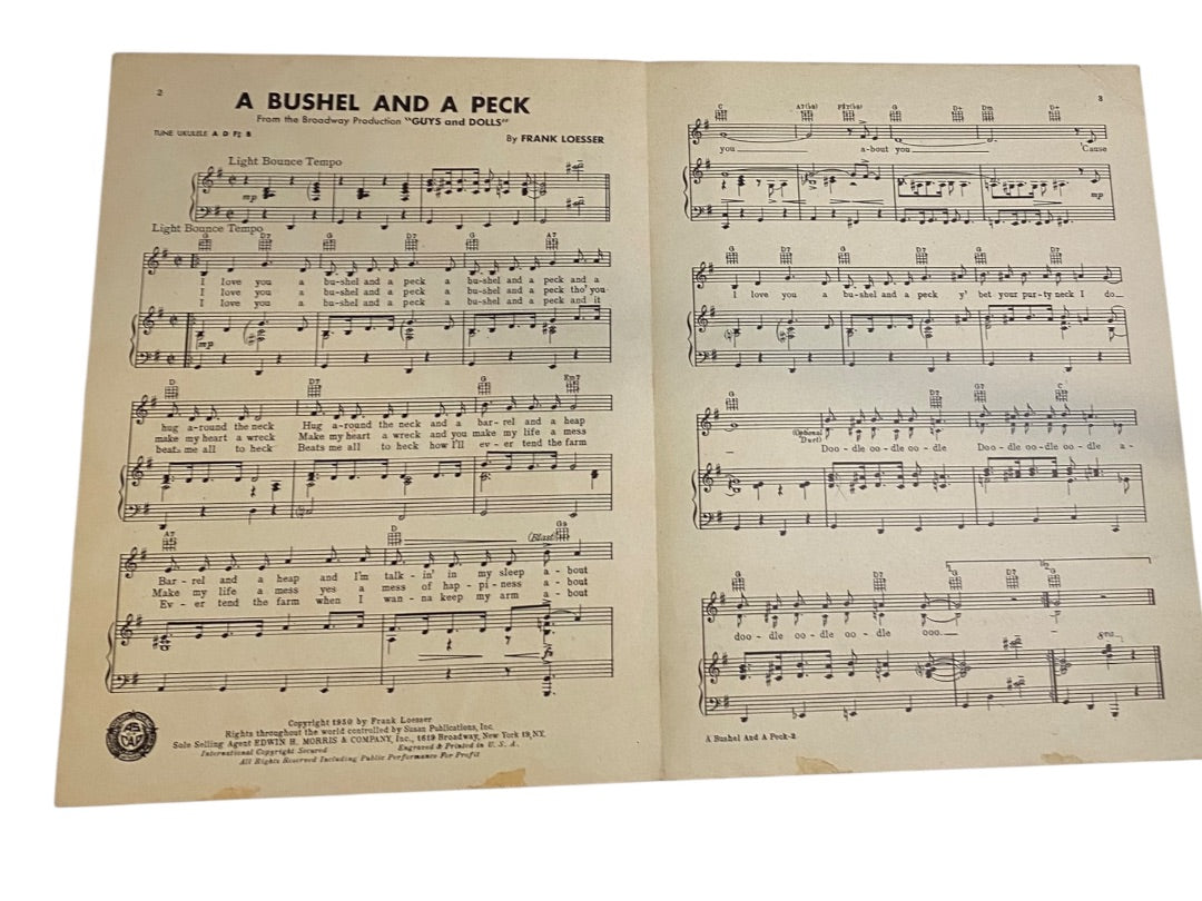 A Bushel and a Peck Guys and Dolls 1950 Sheet Music F Loesser