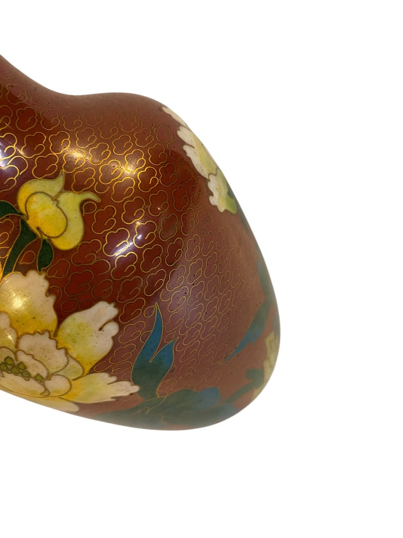 Vintage Oriental Yellow Peonies Enamel Cloisonne Vase 7"