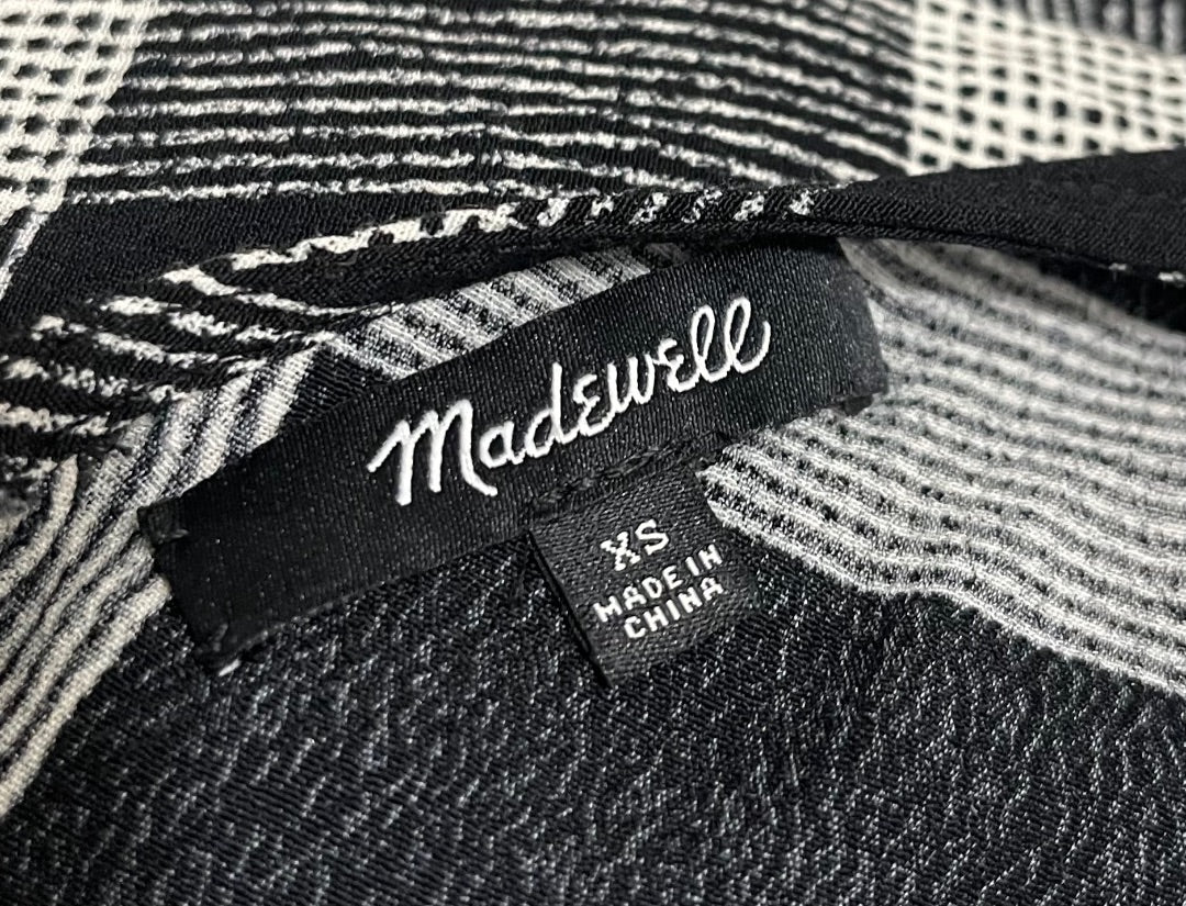 XS Madewell V-Neck Shift Dress Oversize Black White Plaid Lightweight