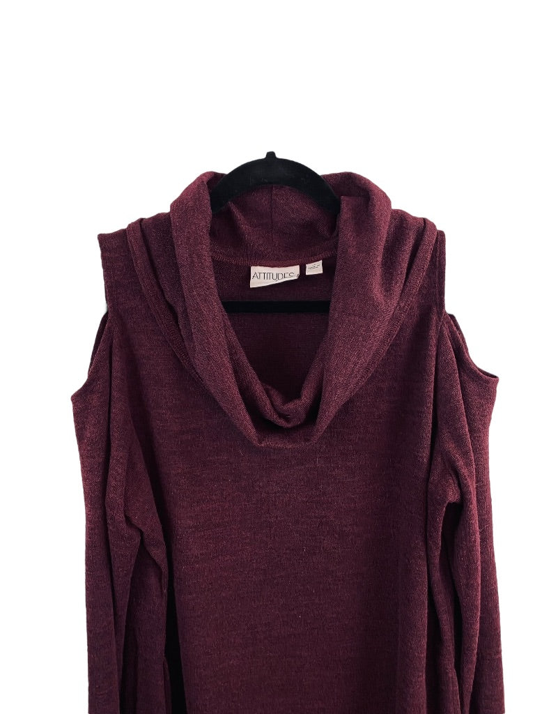 1X Attitudes by Renee Women's Cold Shoulder Cowl Neck Sweater Eggplant