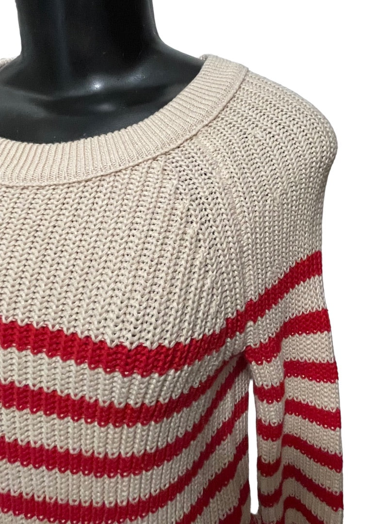 XS J. Crew Striped Knit Fitted Long Sleeve Cotton Womens Sweater 53198