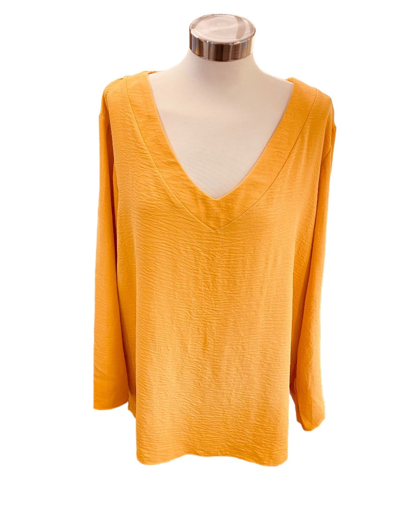 18/20 Asley Stewart Womens New Yellow Gold Crinkle V-Neck Pull Over Blouse Top