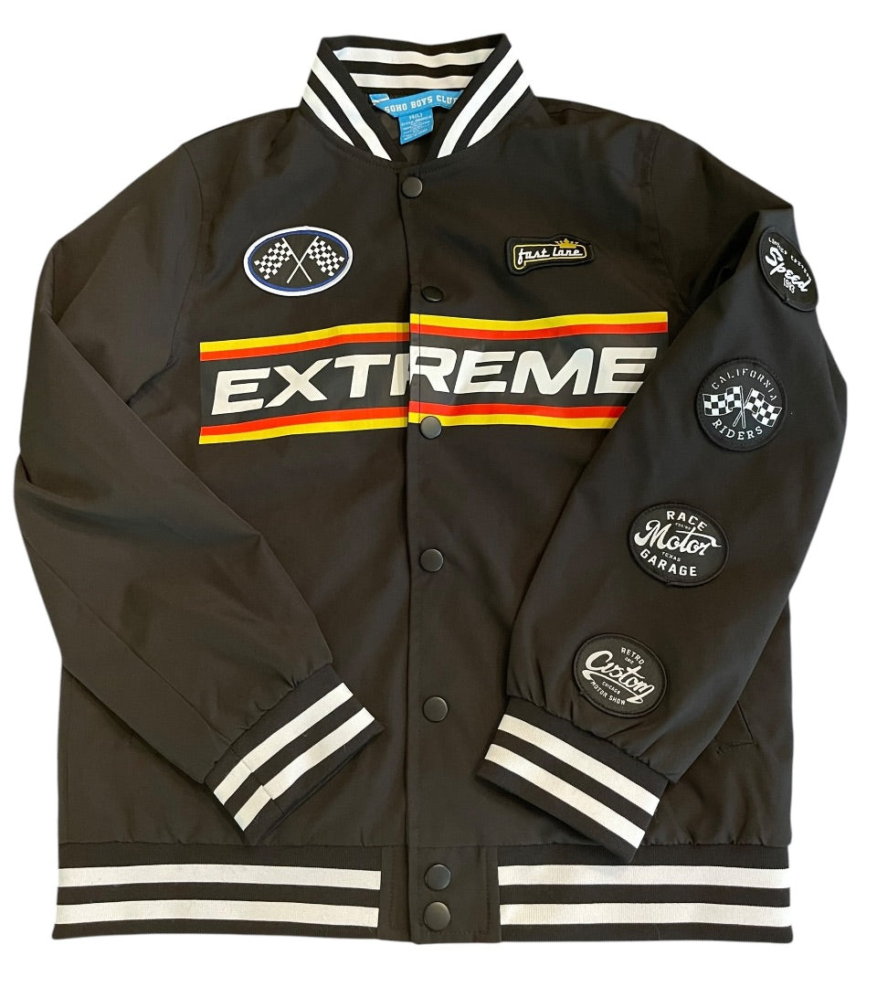 Large (14) SOHO Boys Club Extreme Jacket Racing Black Snap Up Youth