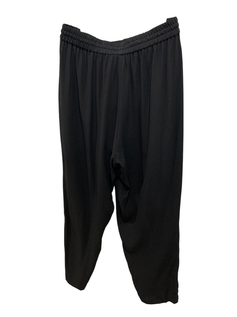 Large Eileen Fisher Silk Womens Black Pull On Loose Fit Pants Sheer Pockets