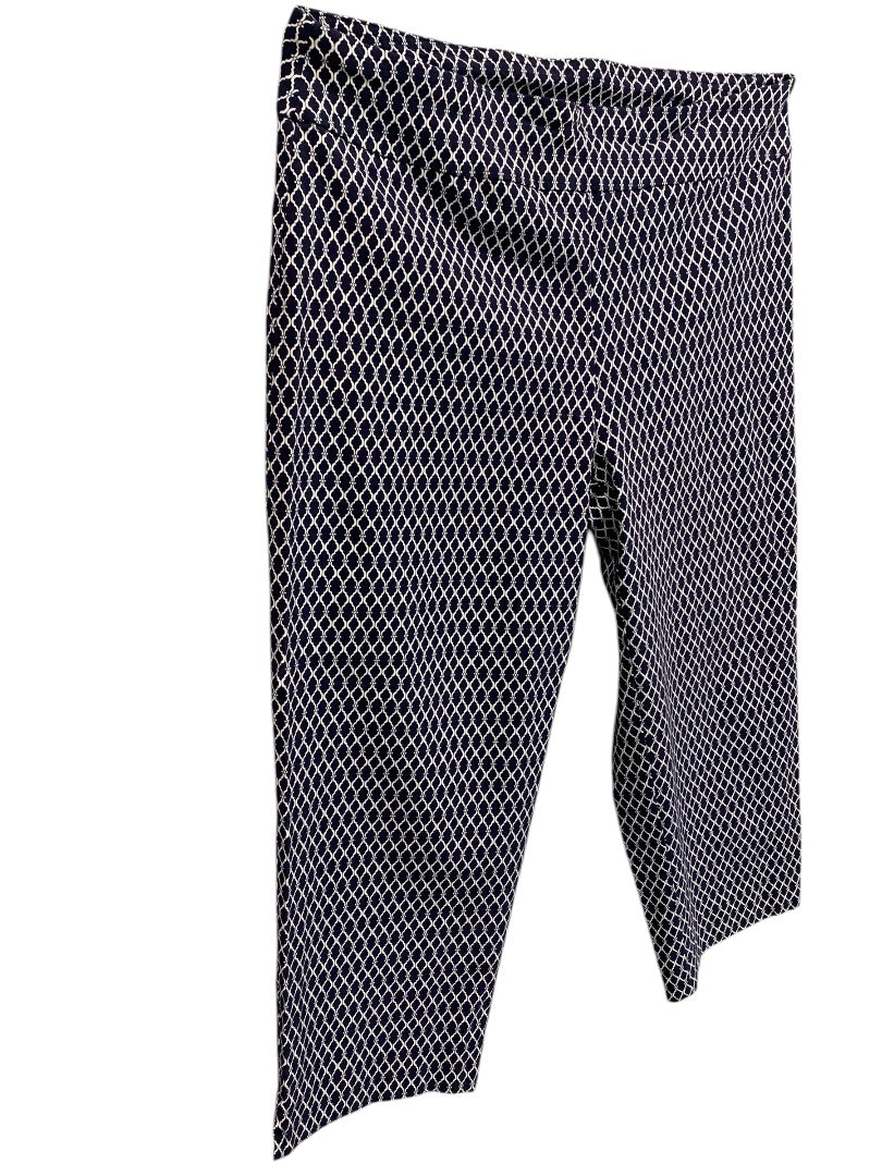 Size 14 Avenue Womens Capri Pull On Pants Stretch Navy White Pattern