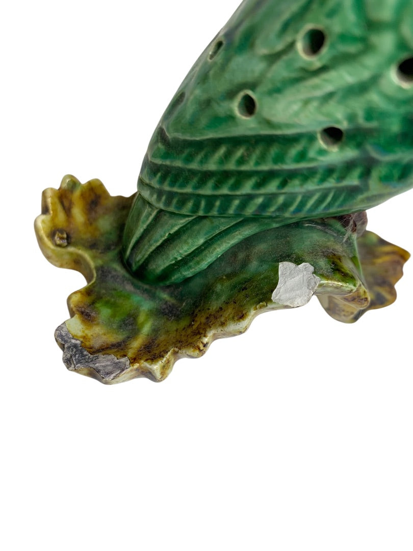 Vintage Majolica Portugal Figural Green Parrot Frog 5 Inch