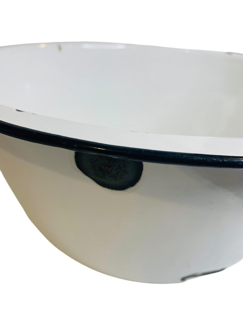 Vintage 14 Inch Round Enamelware Black White Tub
