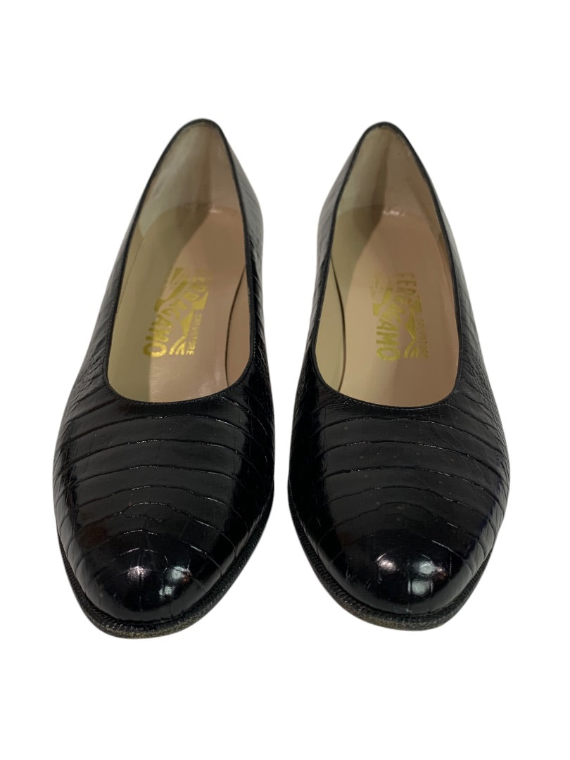 Size 8.5 Salvatore Ferragamo Womens Pumps Nilla Black Croc