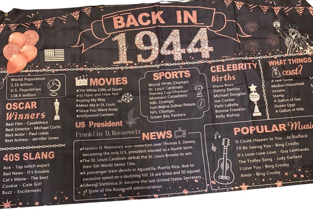 Rose Gold 1944 Birthday Banner 72.8 x 43.3 Inches Womens