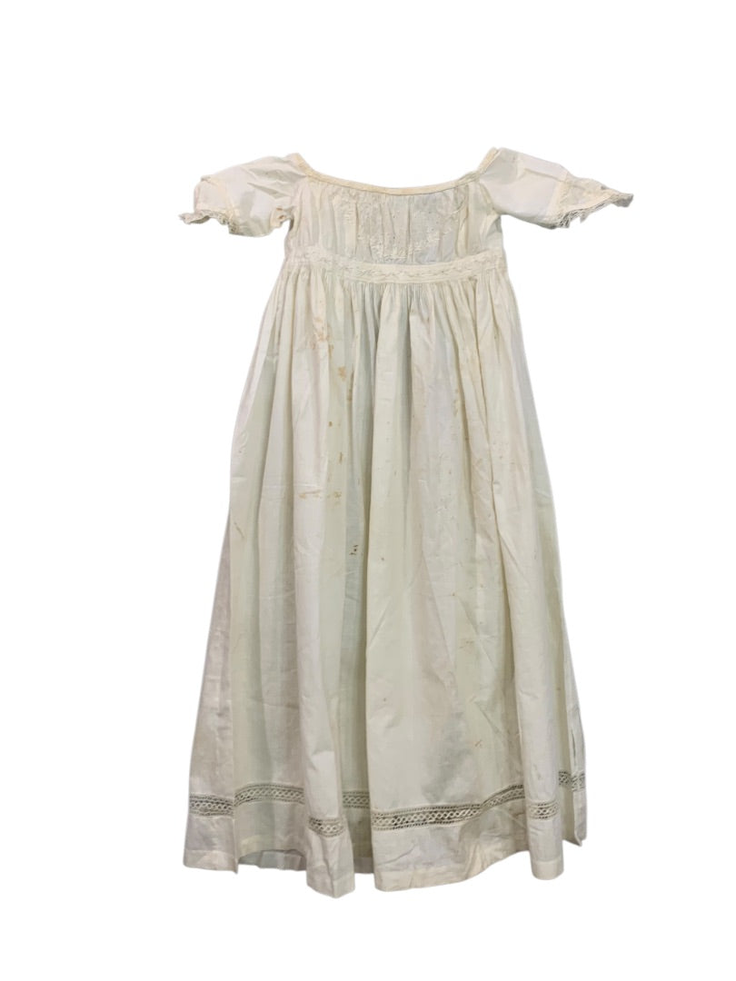 Antique Victorian Girls Gown Eyelet Embroidery 1800s Lace Trim