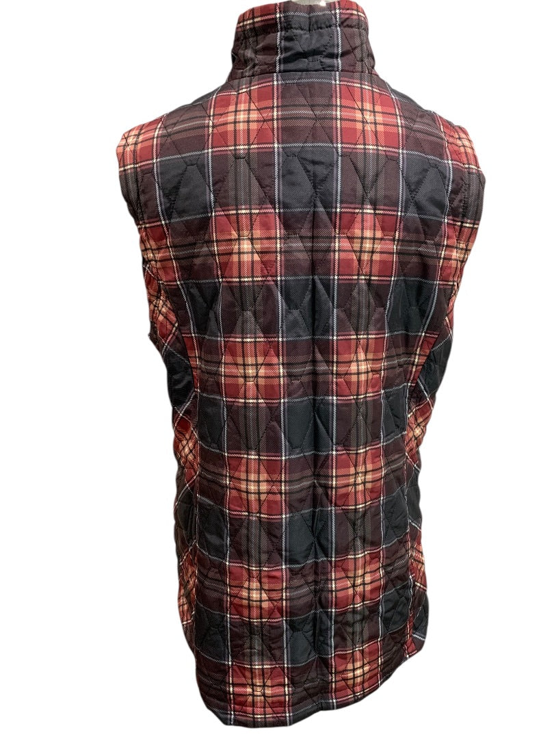 2X CJ Banks Womens Plaid Quilted Zip Up Vest Red Black