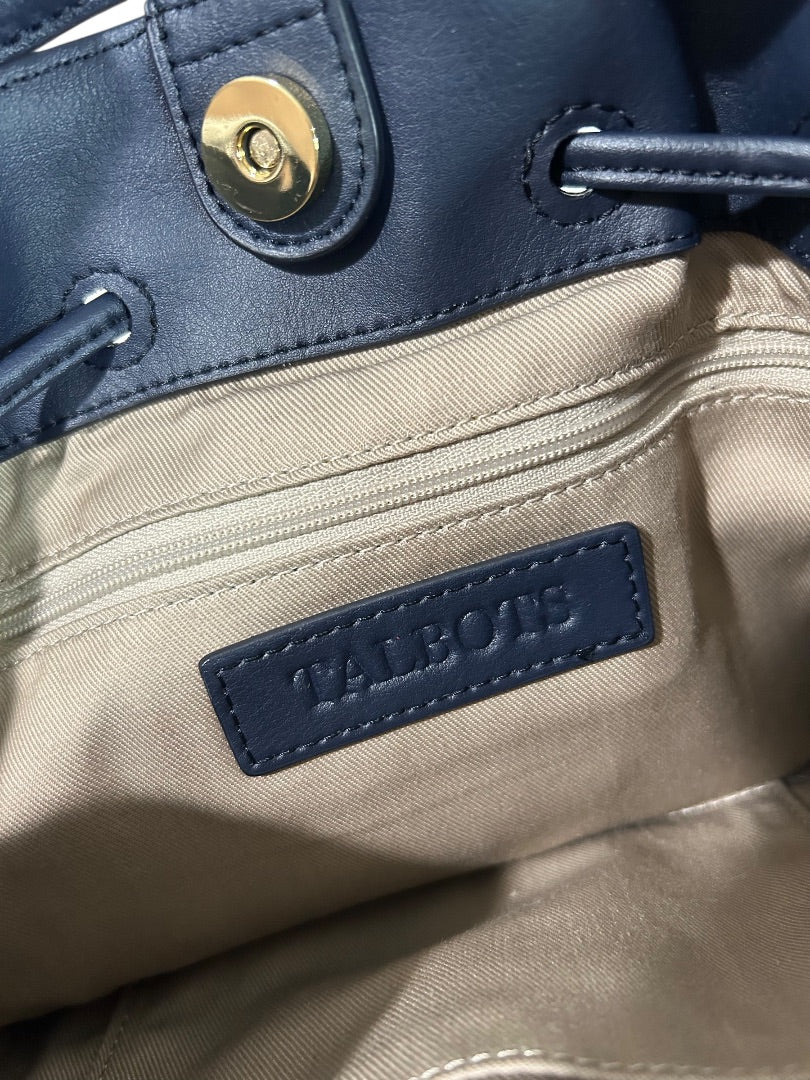 Talbots Blue Suede Drawstring Bucket Bag Purse Top Handle and Strap