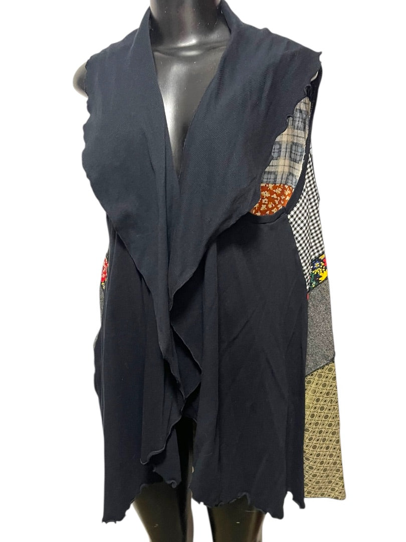 Medium Christy Fisher Sleeveless Patchwork Long Vest Made in USA