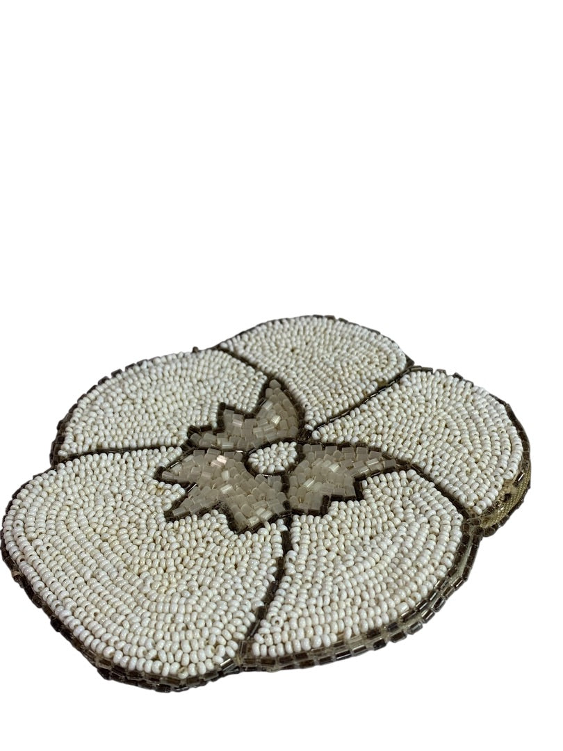 Vintage Beaded White Flower Small Pouch Snap Top Coin Purse 4 Inch
