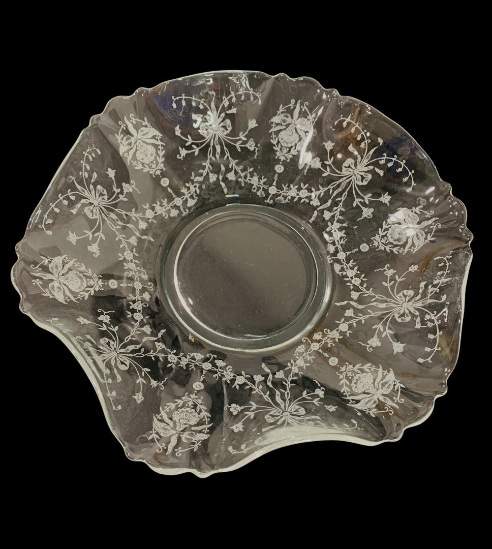 Etched Glass Bowl Heisey Orchid Sunburst 10 Inch Centerpiece Dish