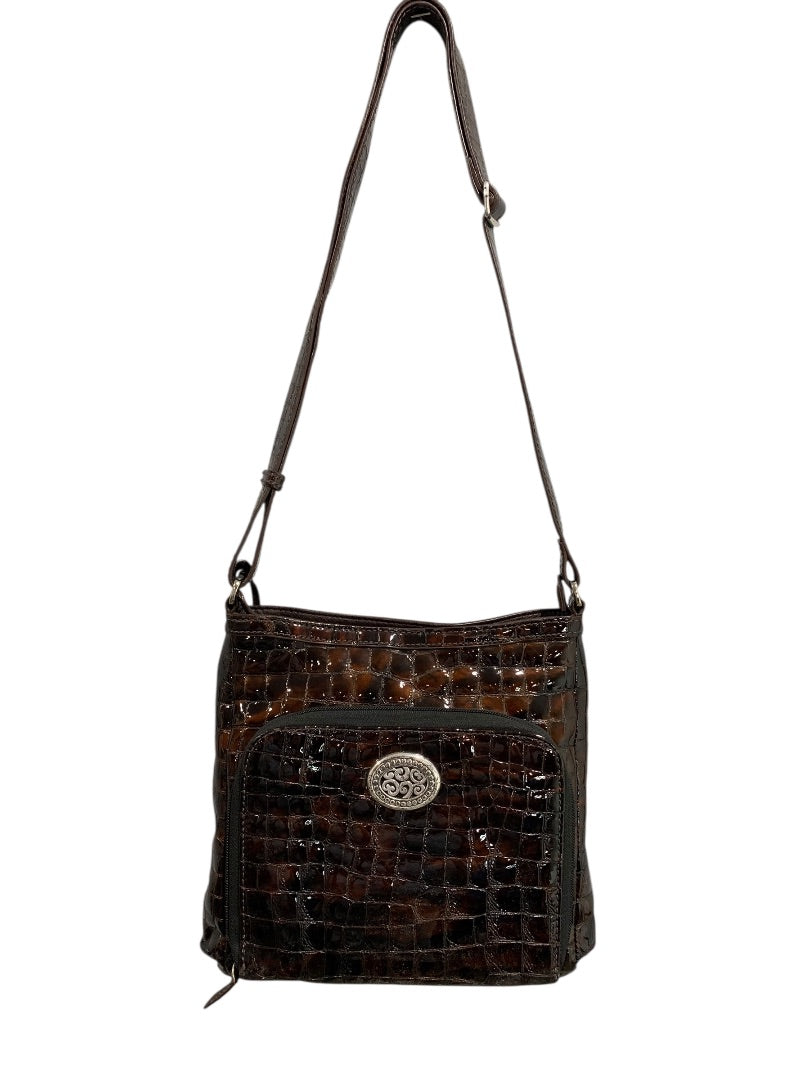 Brighton Cher Front Wallet Organizer Patent Leather Brown Crossbody Bag