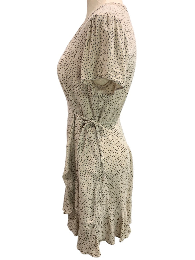 Medium Abercrombie & Fitch Wrap Dress Tan Gray Polka Dot Lined