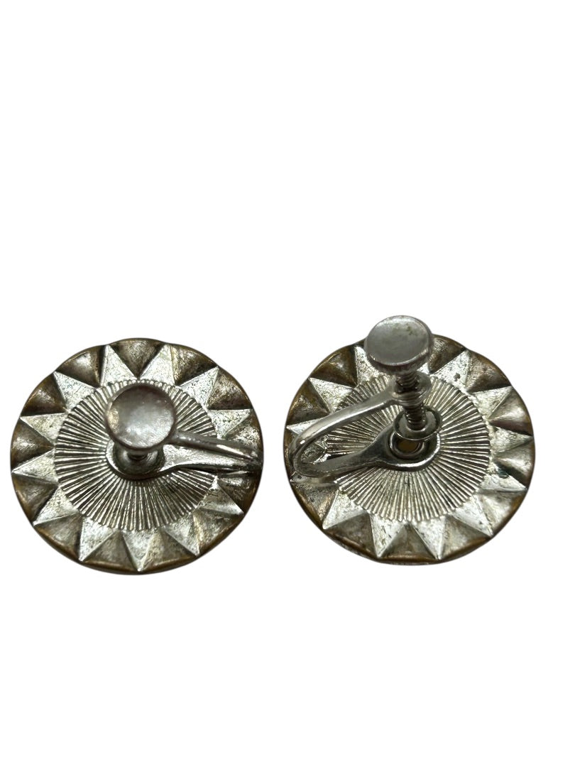 Vintage Non-Pierced Screwback Earrings White Rhinestone .75 Inch