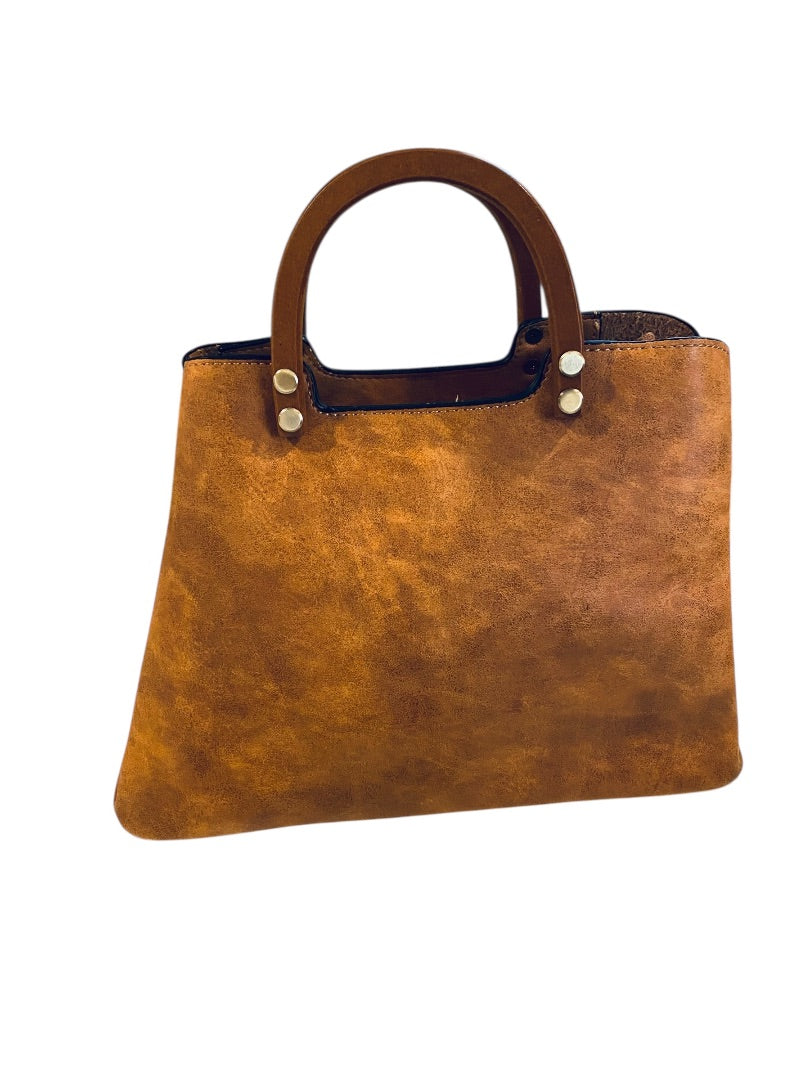 Joy Susan Angie Vintage Satchel Detachable Strap Wooden Handle Vegan Leather