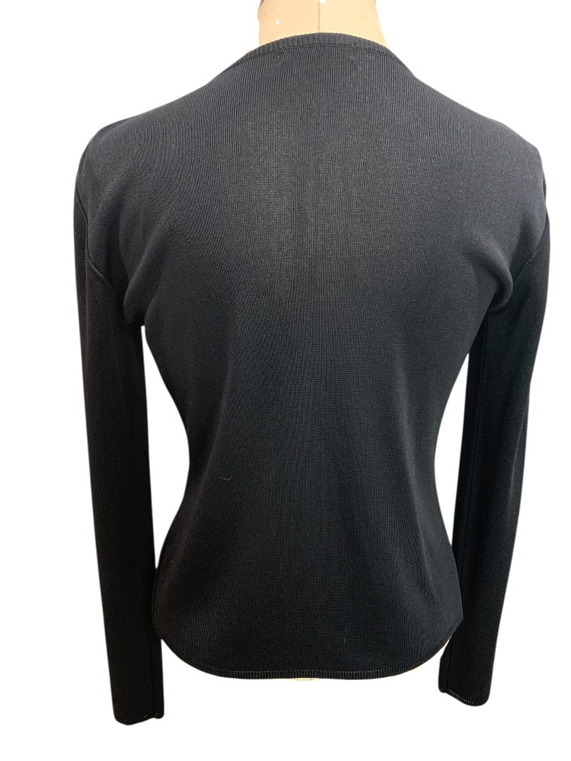 Small Asahi Kasei Womens Black Open Lightweight Cardigan Sweater Japan