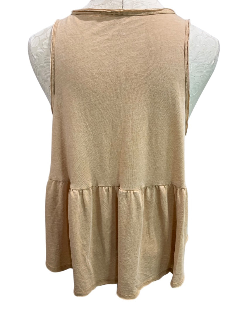 Small American Eagle Womens Tan Tank Top Flounce Hem V-Neck
