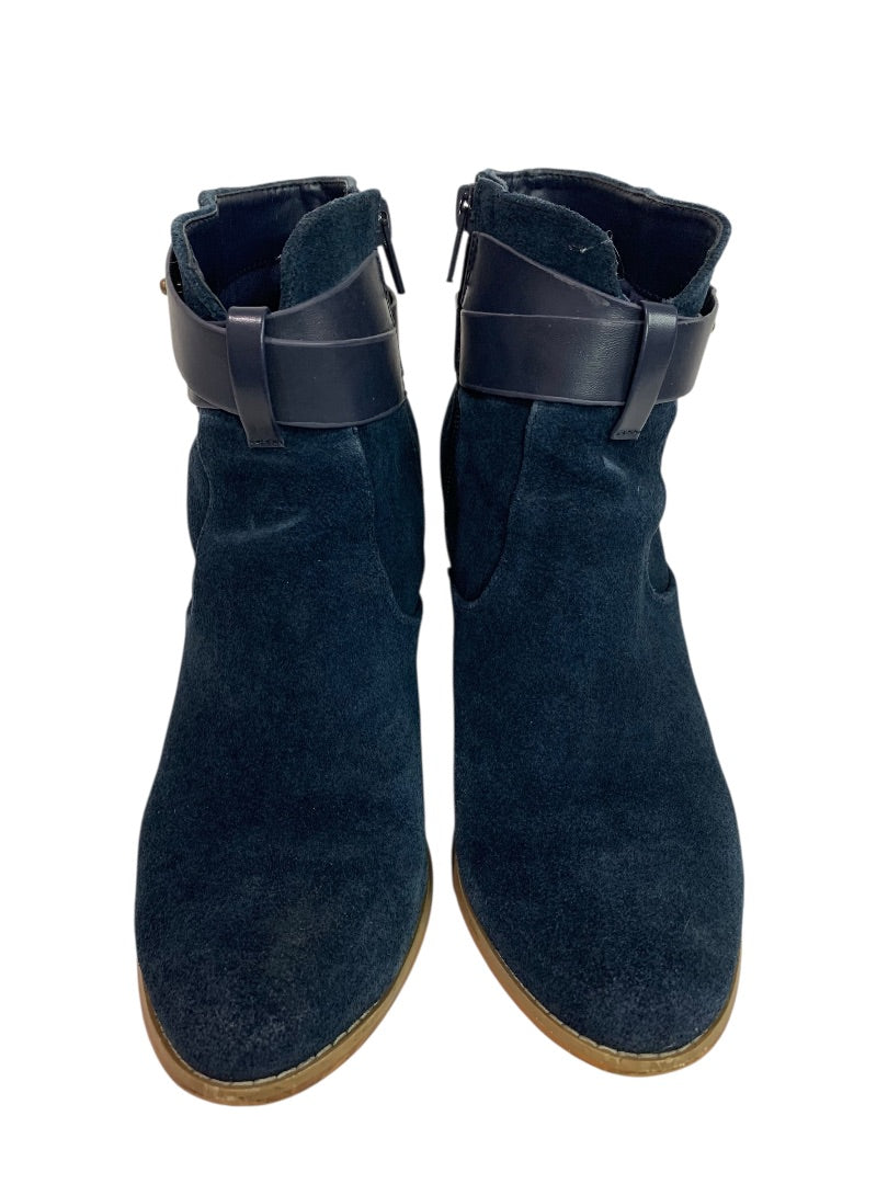 Size 6 Sole Society Womens Suede Booties Ink Blue Kelsita 3" Block Heel