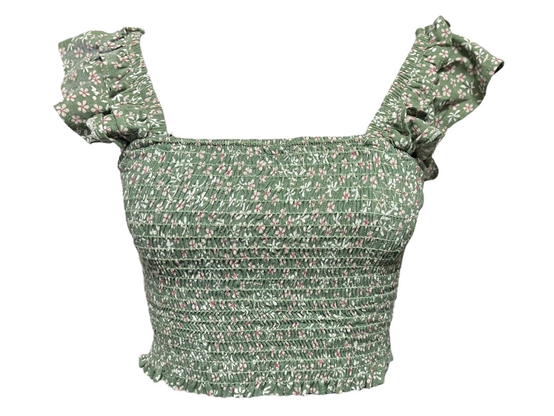 Small Hashtag 2 Piece Outfit Half Wrap Skirt & Smocked Crop Shirt Green