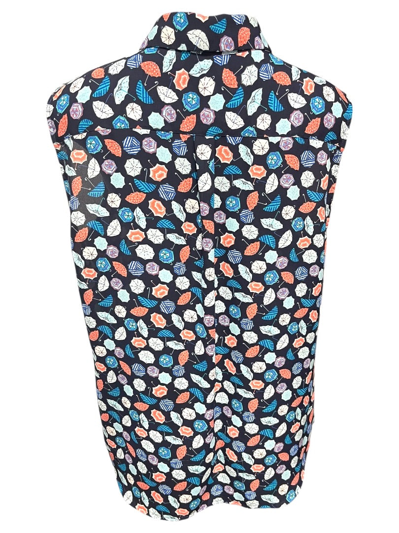 Large Talbots Button Up Collared Sleeveless Umbrella Patterned Shirt