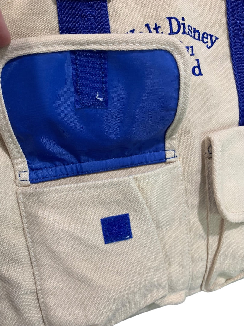 Walt Disney World Canvas Tote Blue Straps Pockets Magnetic Snap