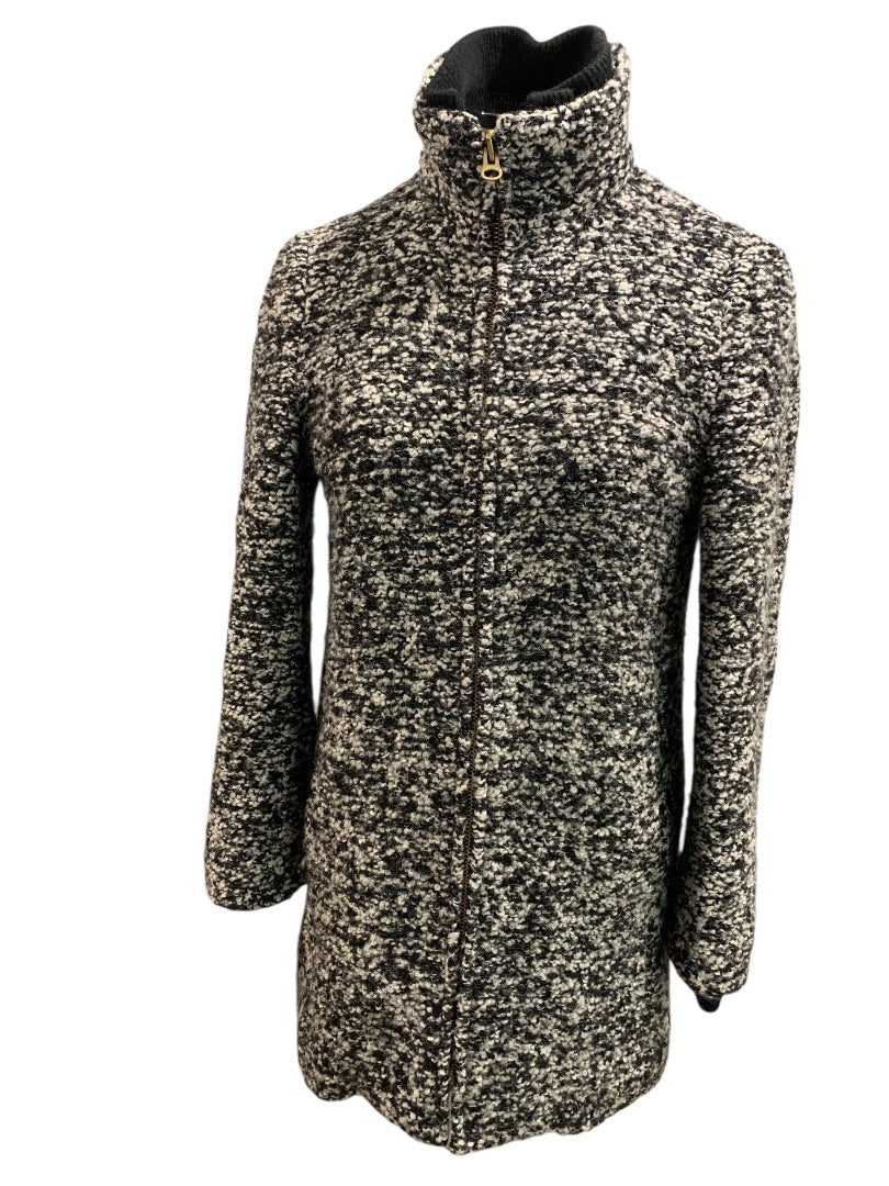 Size 2 J.Crew Womens Lodge Coat Jacket Boucle Black White H2632