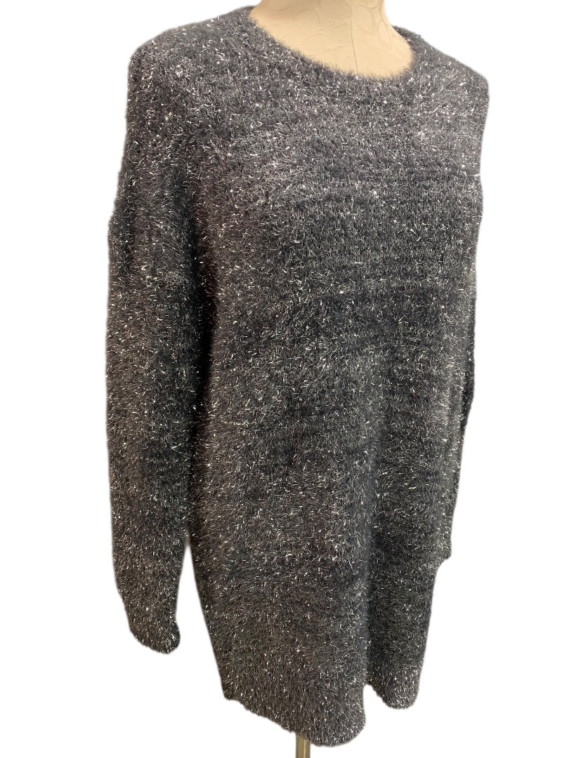 XS by Anthropologie New Eyelash Knit Mini Dress Sweater Silver Gray