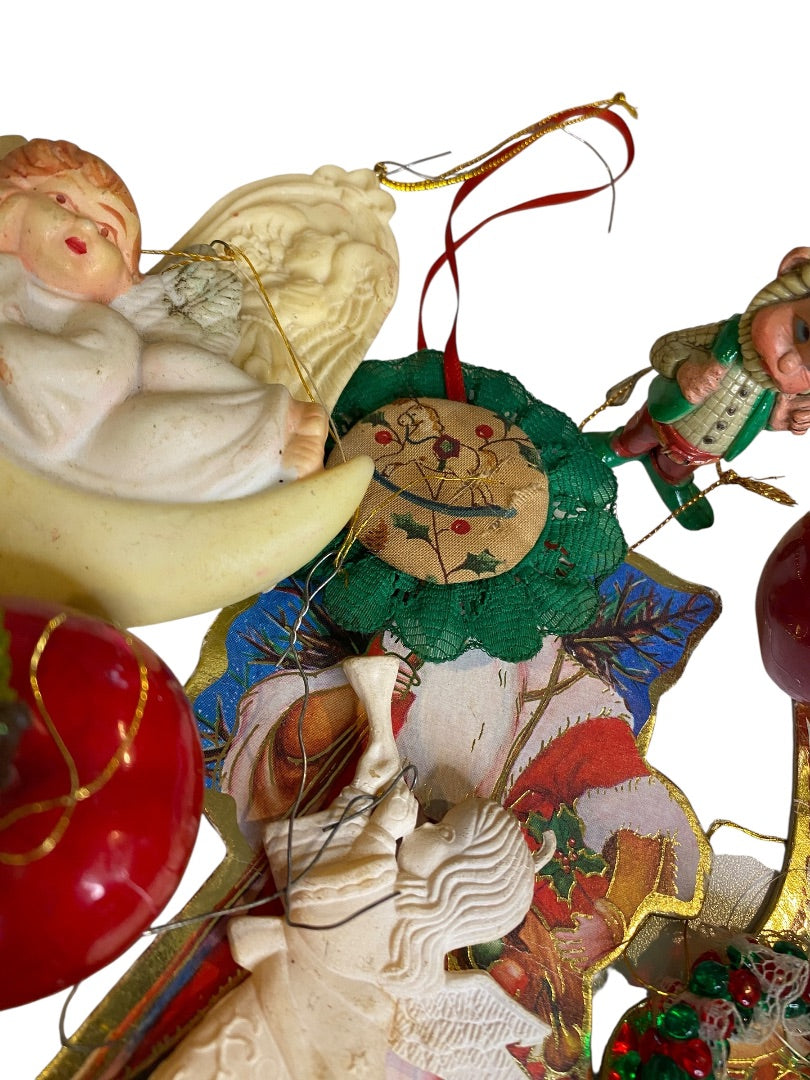 Lot of 25 Assorted Hanging Holiday Ornaments Bells Apple Drum Angel