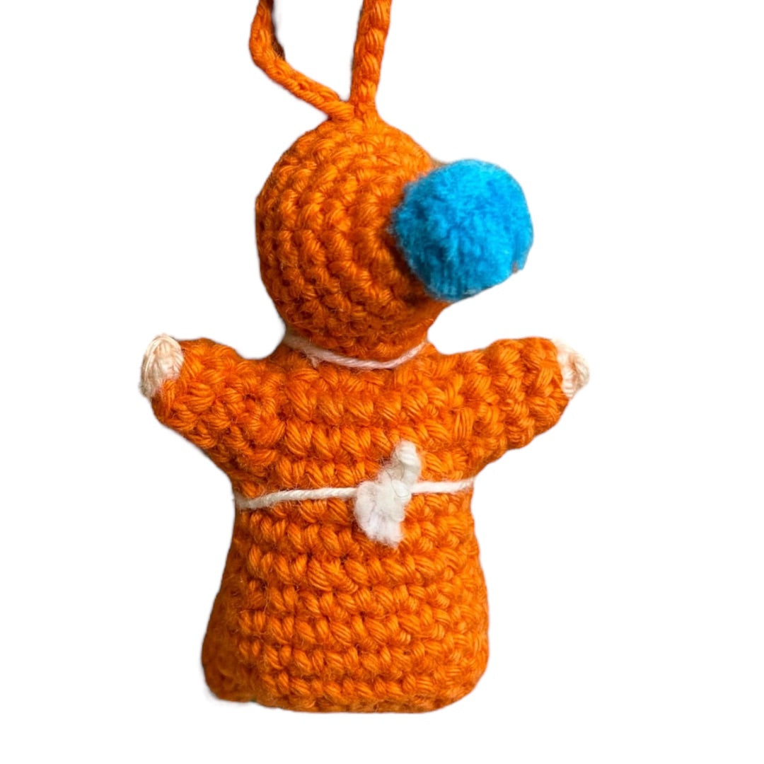 Vintage Amigurumi Japanese Crochet Baby Doll 2" Silk Face Orange