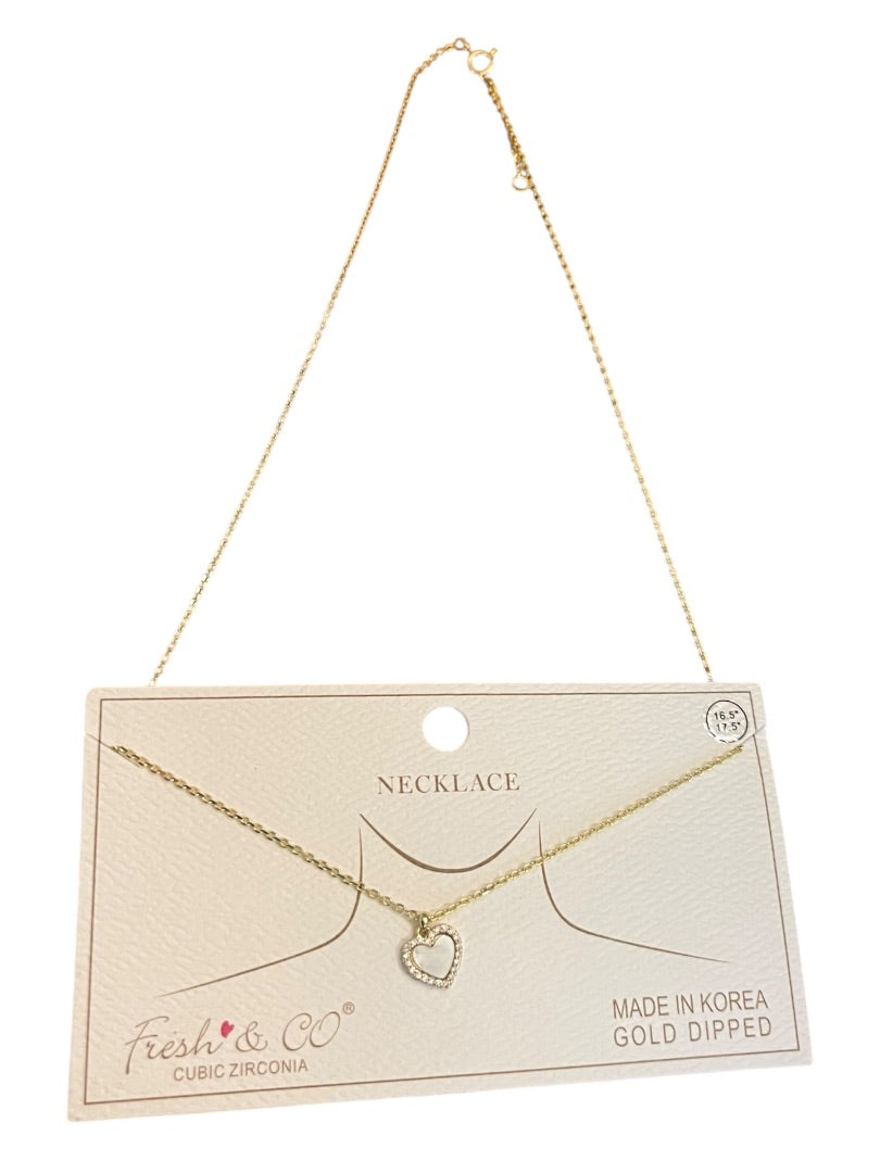 Fresh & Co Cubic Zirconia Gold Dipped 16.5"-17.5" Necklace New Heart Pendant