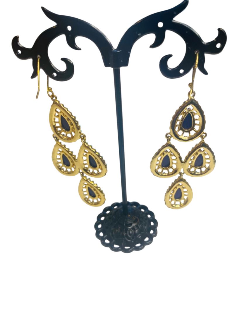 Stella and Dot Seychelles Chandelier Earrings Tiered Goldtone Blue 2.75" Drop Dangle