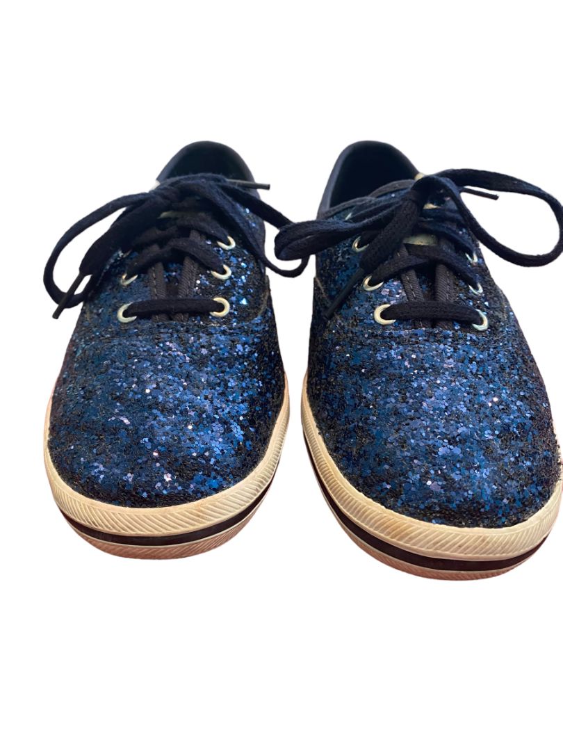 7 M Keds Kate Spade Collab Navy Blue Glitter Classic Sneakers Lace Up