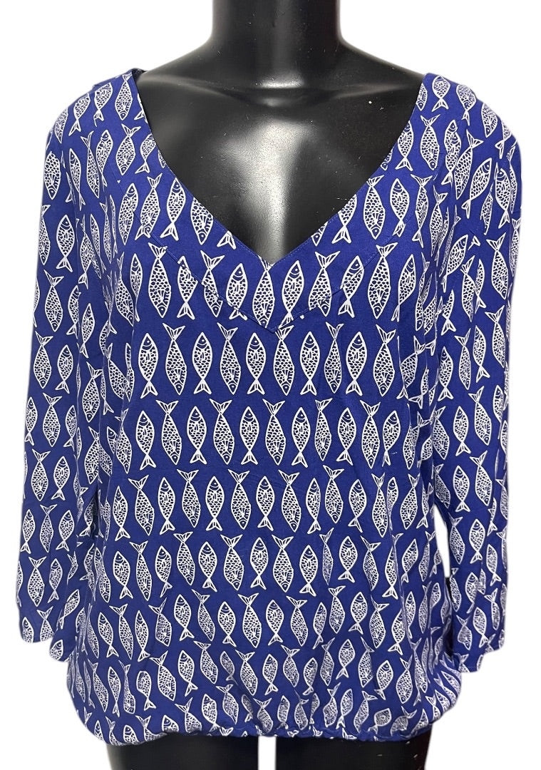 XL West Indies Womens Fish Print Pullover Blouse Shirt Bottom Drawstring