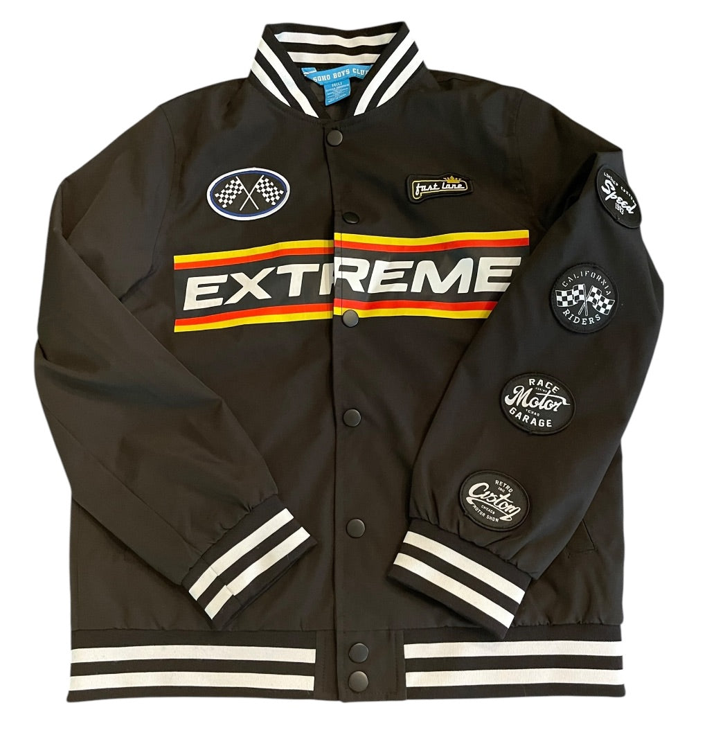 Large (14) SOHO Boys Club Extreme Jacket Racing Black Snap Up Youth
