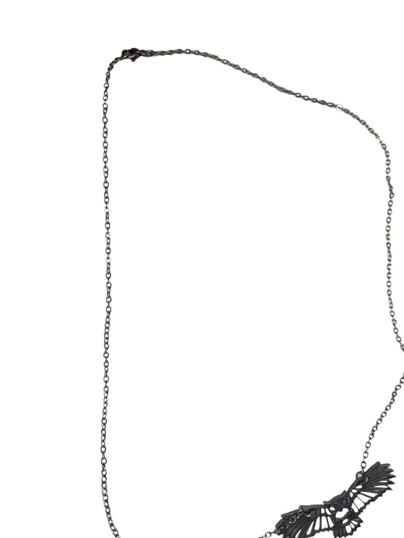 Silvertone Flying Owl Pendant Lasercut 18 Inch