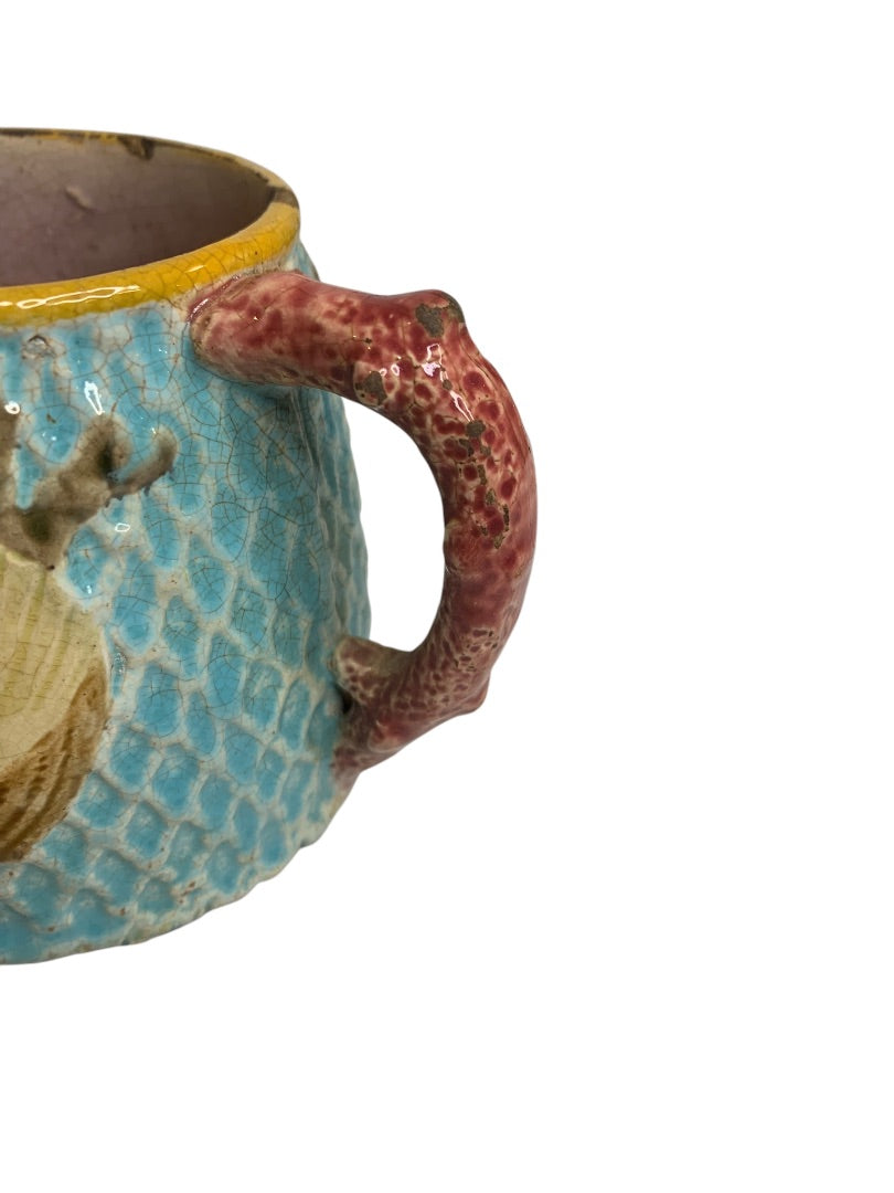 Antique Majolica Creamer Pitcher Fielding Shell Fishnet Turquoise Victorian England