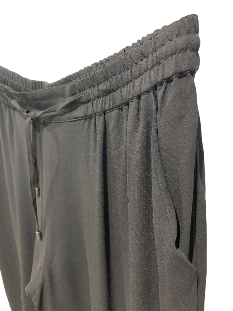 Large Eileen Fisher Silk Womens Black Pull On Loose Fit Pants Sheer Pockets