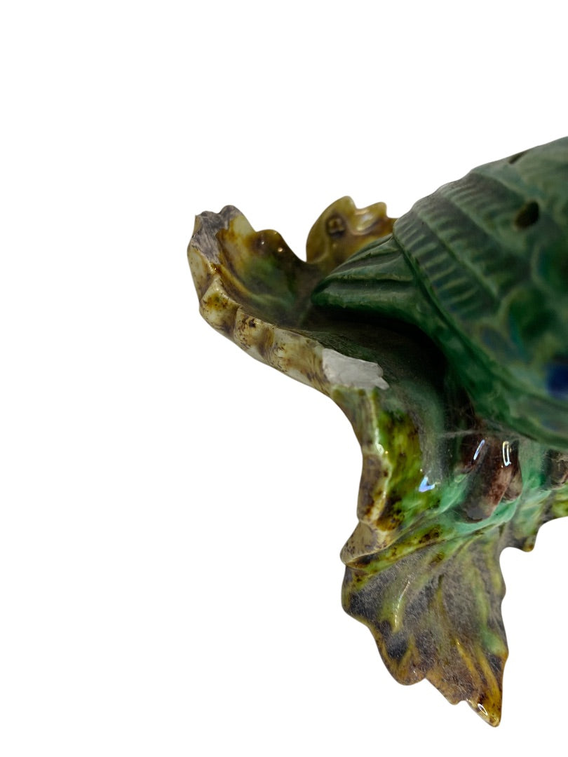 Vintage Majolica Portugal Figural Green Parrot Frog 5 Inch