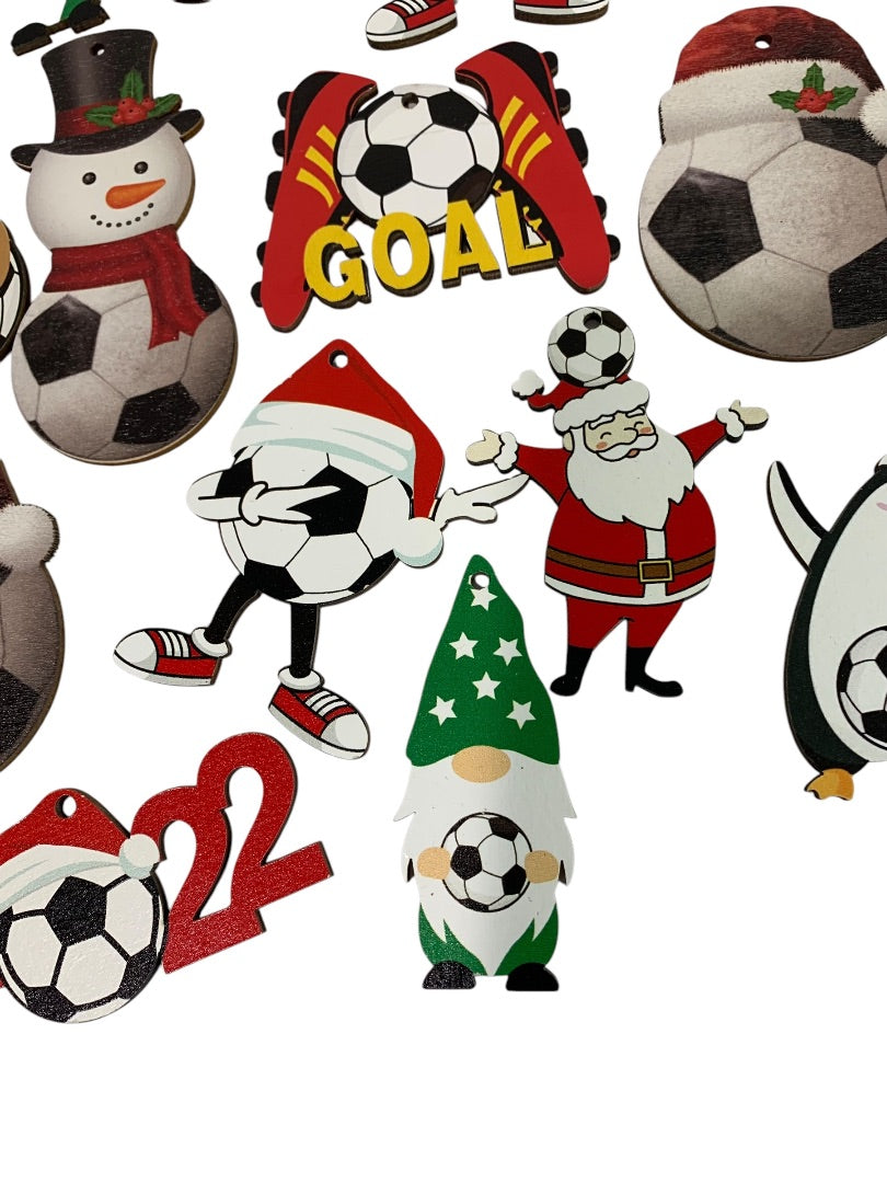 Lot of 21 Balsa Wood Soccer Christmas Ornaments Lightweight 3 Inch Crafting