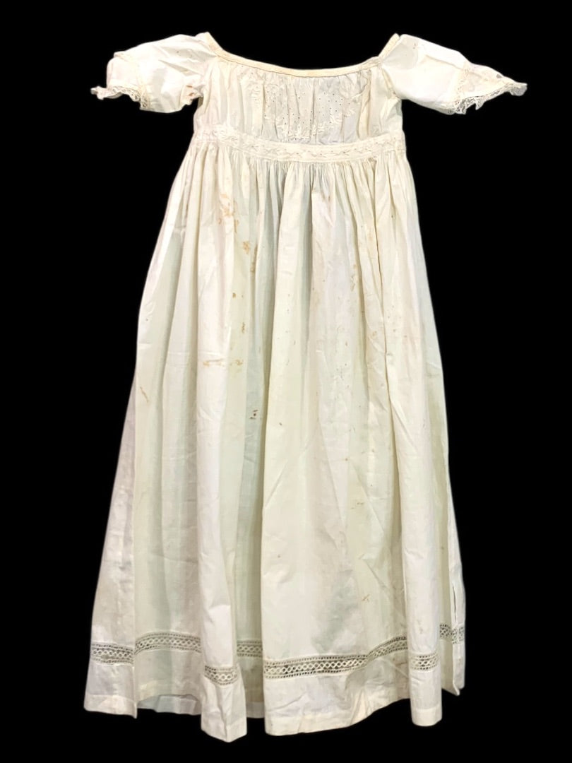 Antique Victorian Girls Gown Eyelet Embroidery 1800s Lace Trim