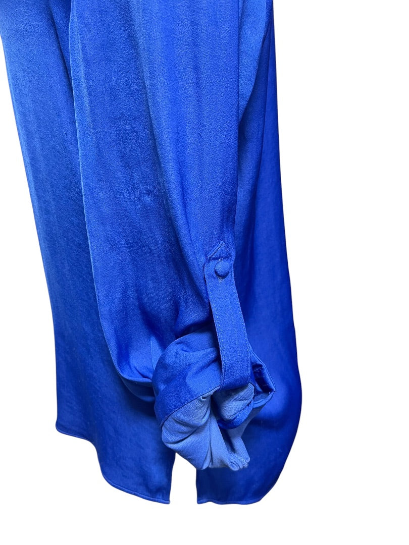Small Naked Zebra Roll Tab Sleeve Womens Blouse Top Royal Blue