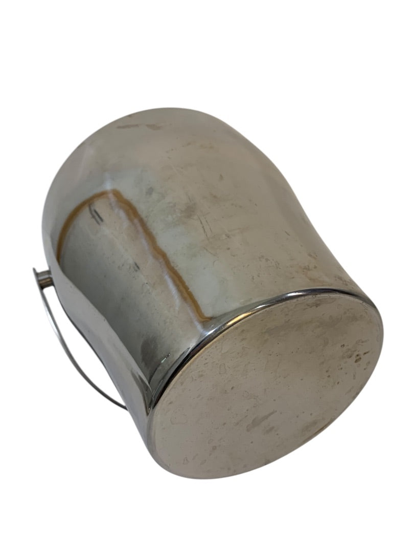 Metal Lined Ice Bucket Silvertone Swing Handle Lidded